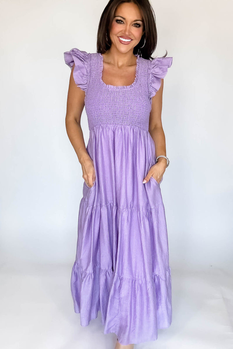 Mable Rose Short Balloon Sleeve Smocked Tiered Maxi Dress