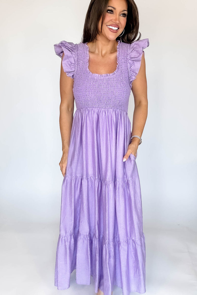 Mable Rose Short Balloon Sleeve Smocked Tiered Maxi Dress