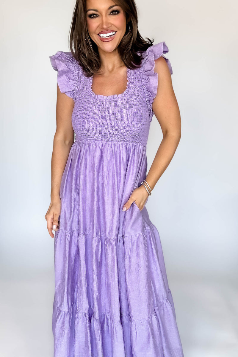 Mable Rose Short Balloon Sleeve Smocked Tiered Maxi Dress