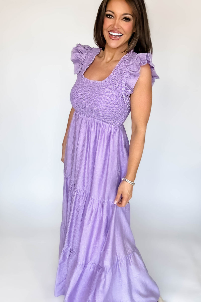 Mable Rose Short Balloon Sleeve Smocked Tiered Maxi Dress