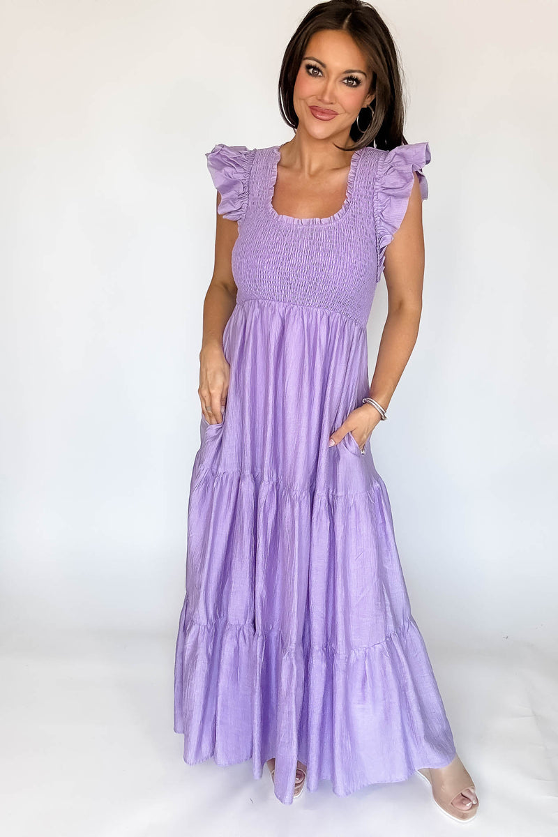 Mable Rose Short Balloon Sleeve Smocked Tiered Maxi Dress