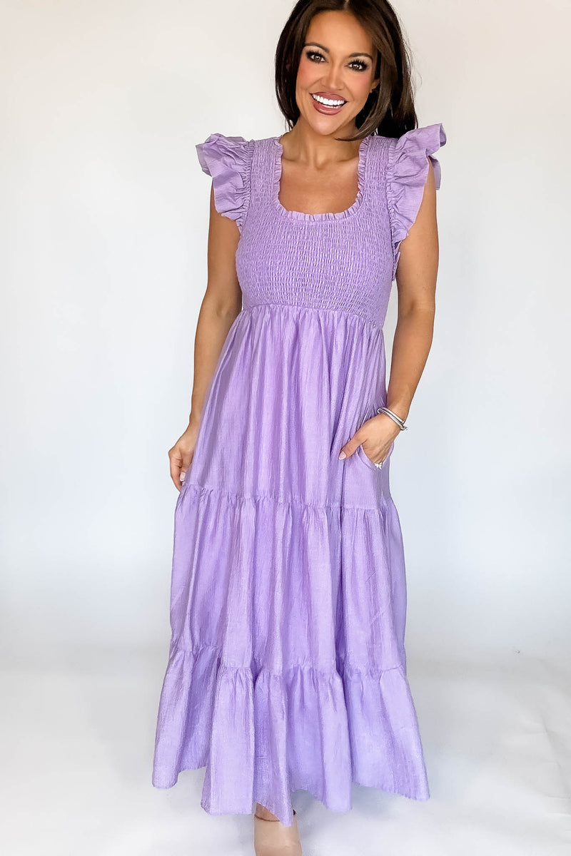 Mable Rose Short Balloon Sleeve Smocked Tiered Maxi Dress