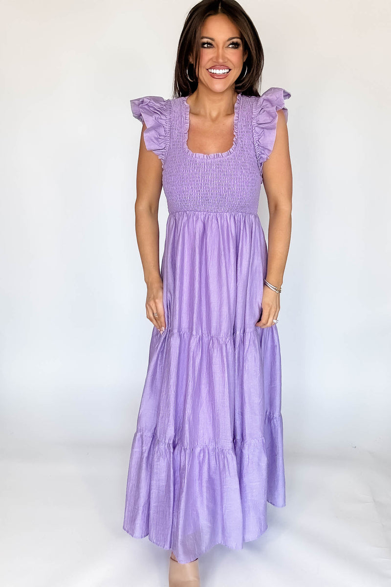 Mable Rose Short Balloon Sleeve Smocked Tiered Maxi Dress