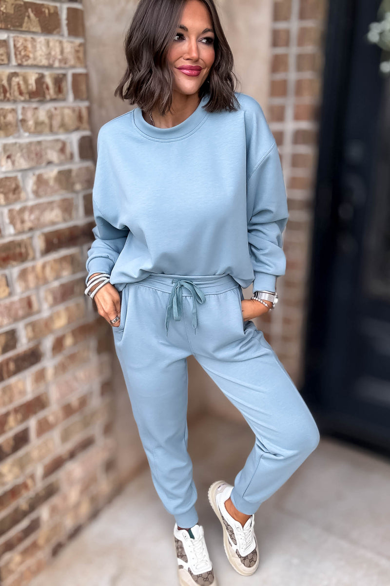 Crew Neck Blue Grey Scuba Crewneck Pullover