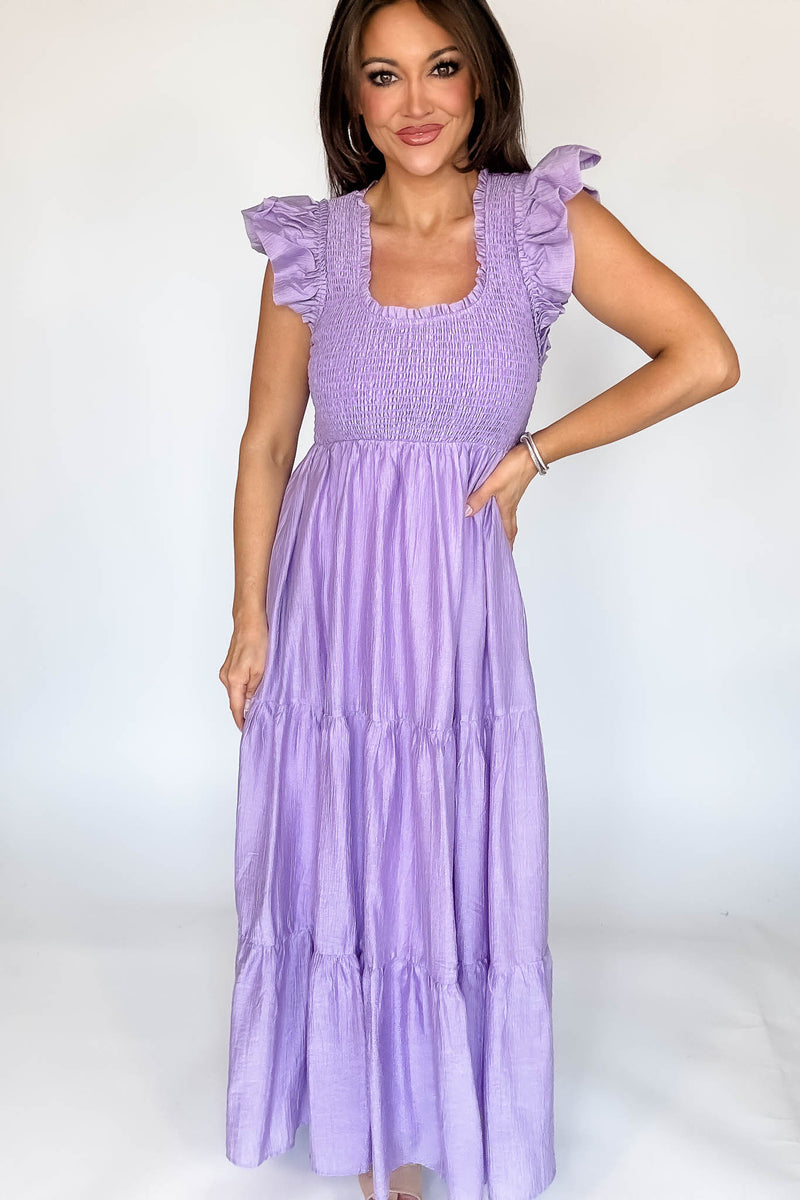 Mable Rose Short Balloon Sleeve Smocked Tiered Maxi Dress