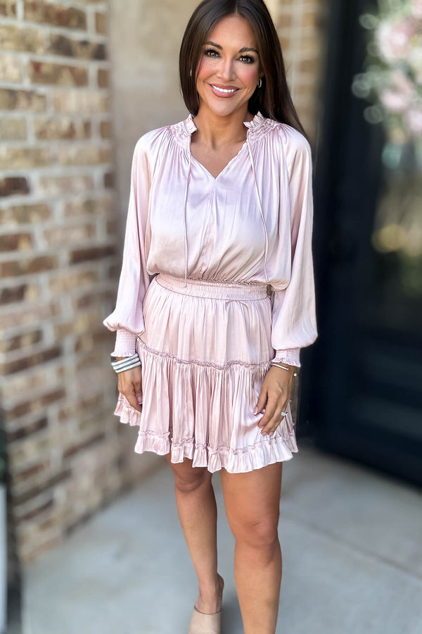 Bubble Blush Sleeve Smocked Waist Tiered Layered Dress
