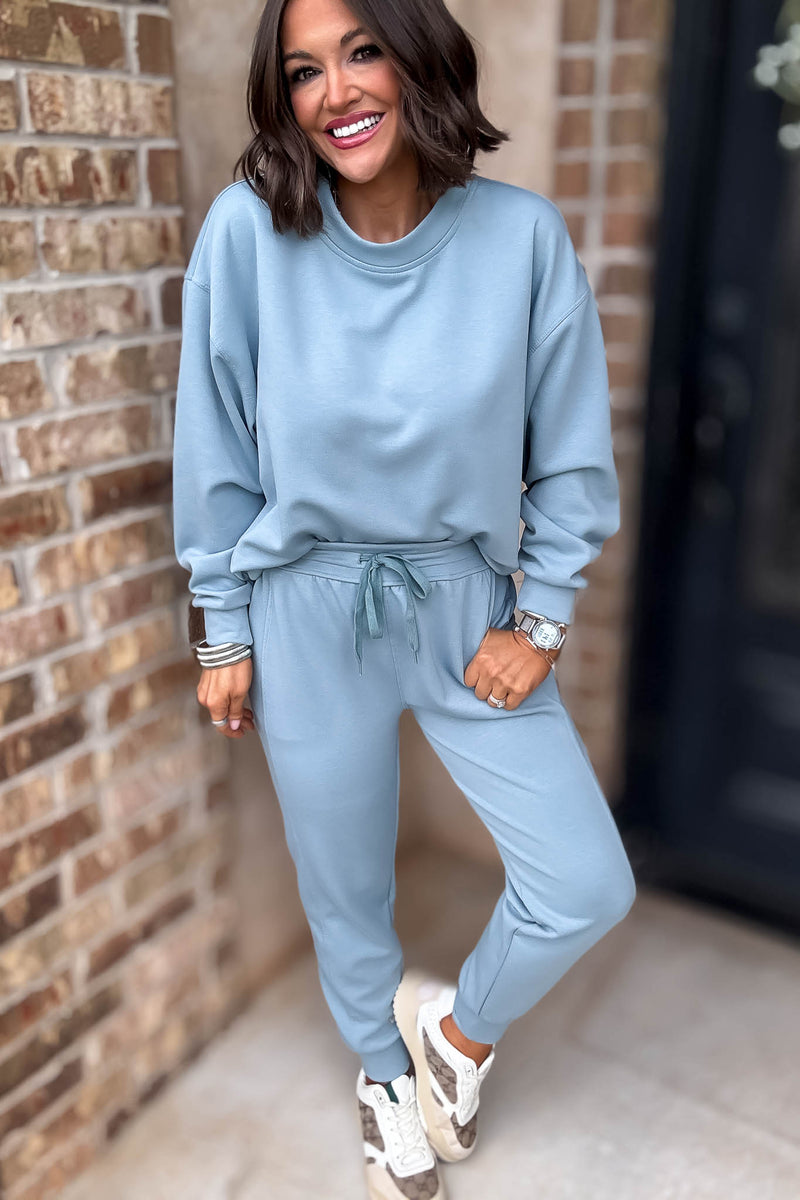 Crew Neck Blue Grey Scuba Crewneck Pullover
