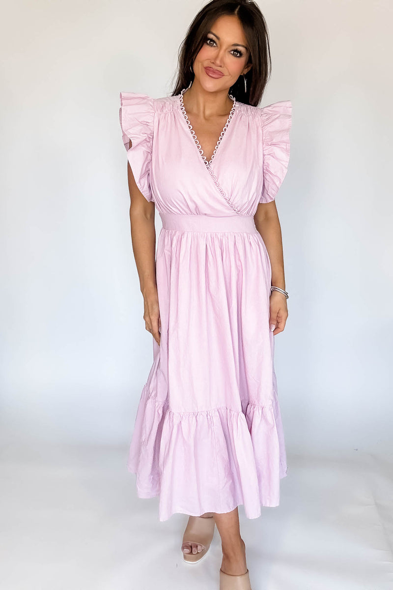 Mable Pink Poplin Scalloped Trim Surplus Midi Dress