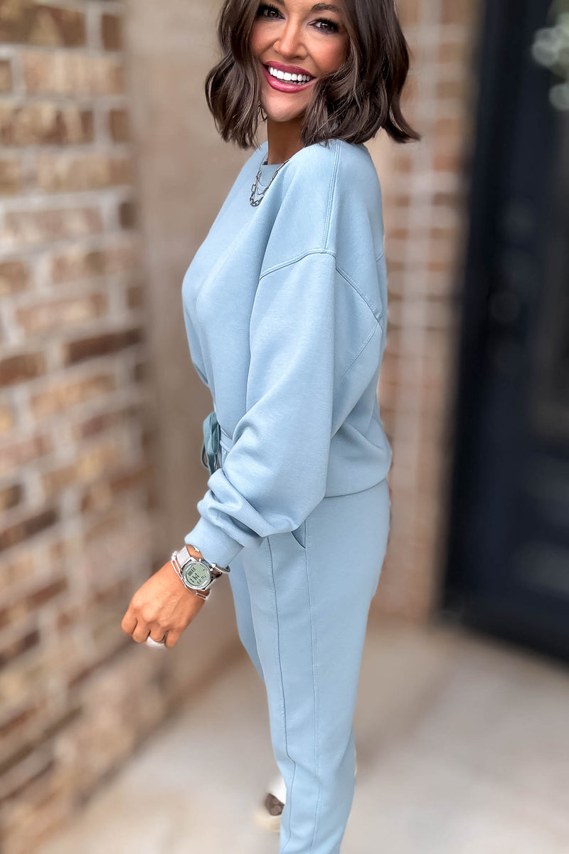 Crew Neck Blue Grey Scuba Crewneck Pullover