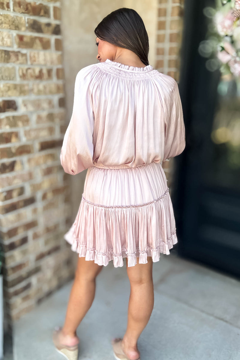Bubble Blush Sleeve Smocked Waist Tiered Layered Dress