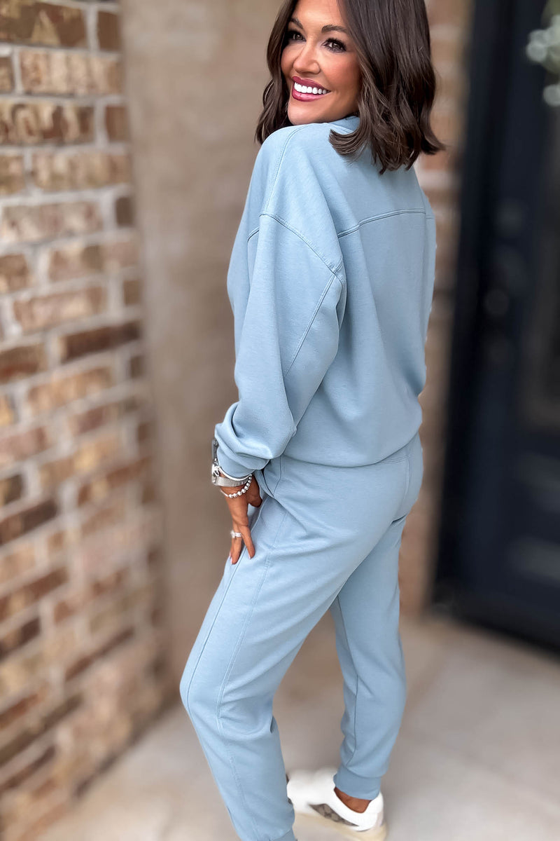 Crew Neck Blue Grey Scuba Crewneck Pullover