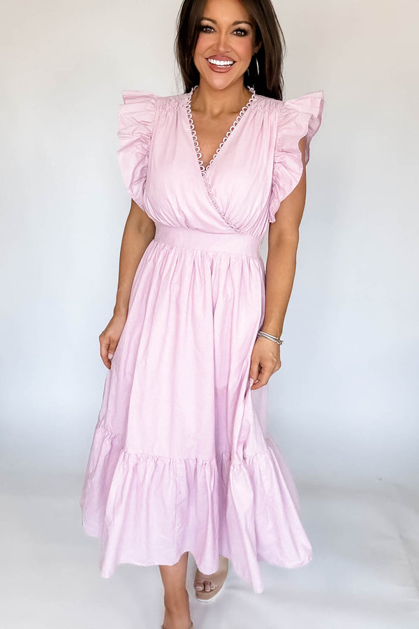 Mable Pink Poplin Scalloped Trim Surplus Midi Dress