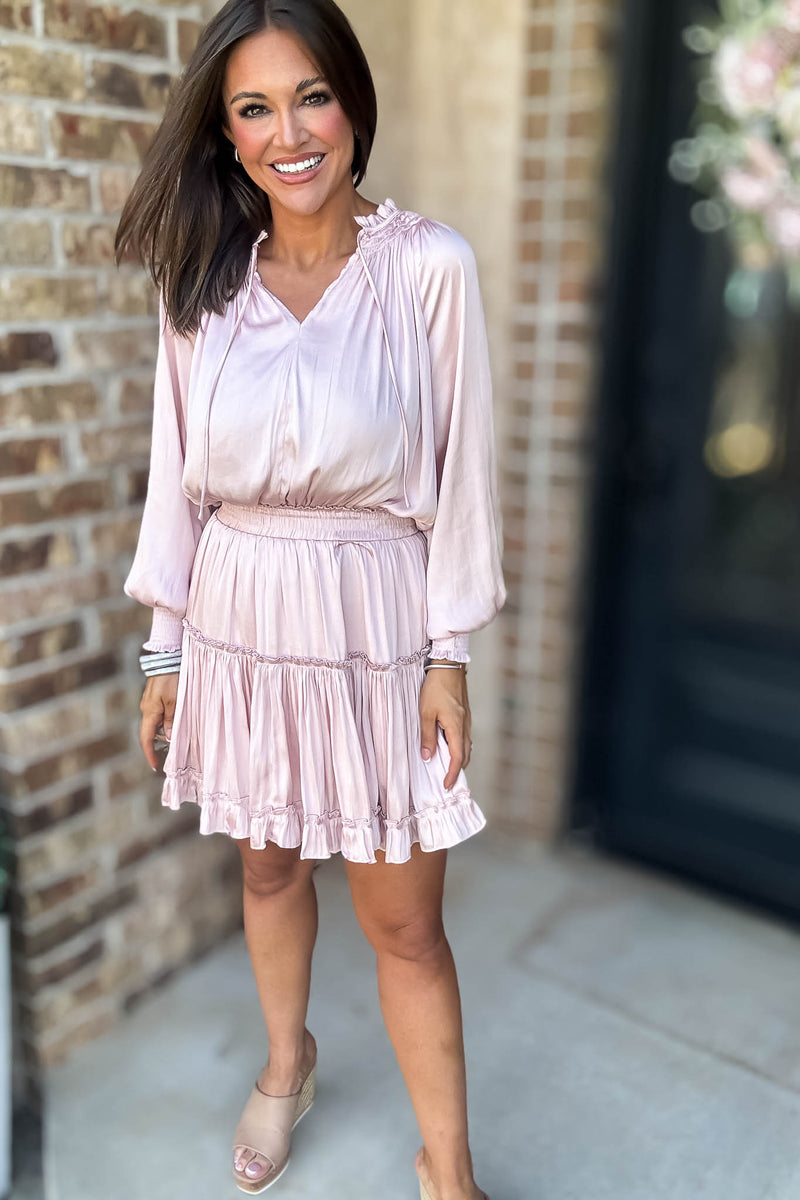 Bubble Blush Sleeve Smocked Waist Tiered Layered Dress