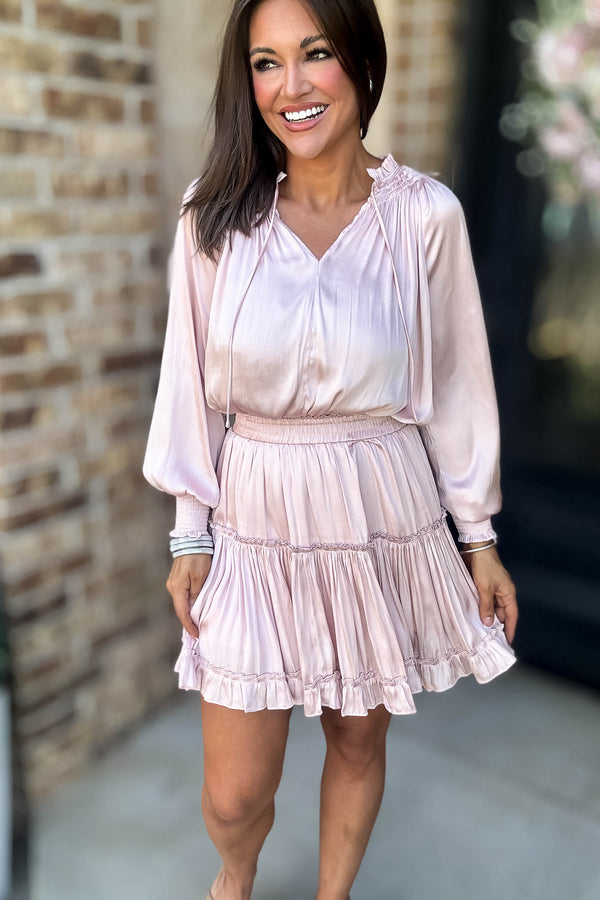 Bubble Blush Sleeve Smocked Waist Tiered Layered Dress