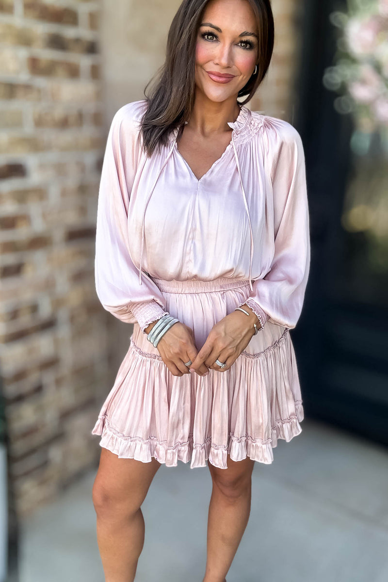 Bubble Blush Sleeve Smocked Waist Tiered Layered Dress