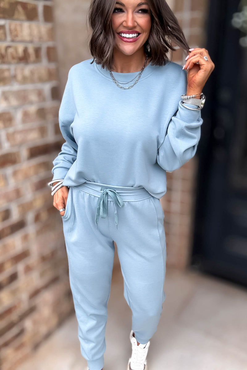 Crew Neck Blue Grey Scuba Crewneck Pullover