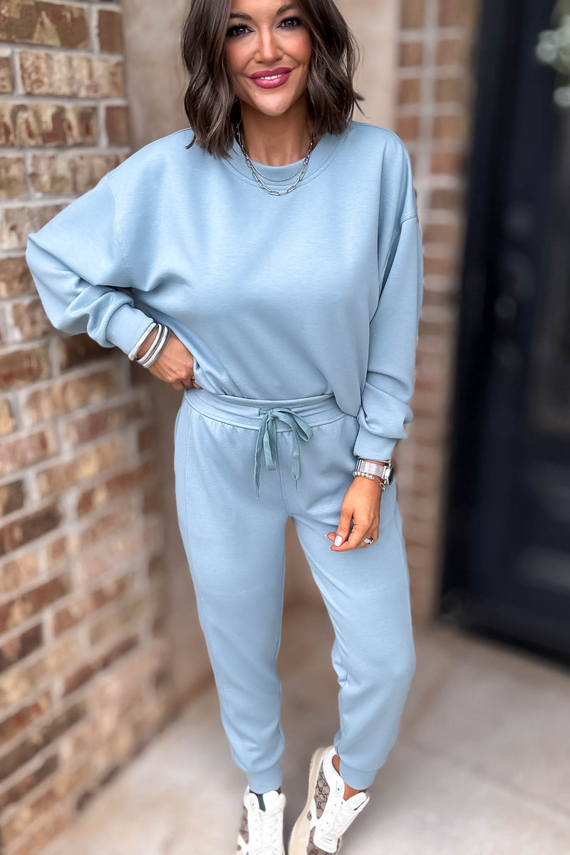 Crew Neck Blue Grey Scuba Crewneck Pullover