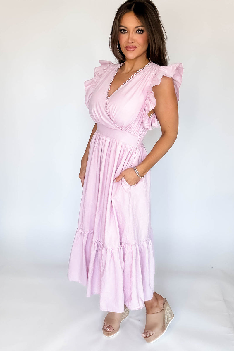 Mable Pink Poplin Scalloped Trim Surplus Midi Dress