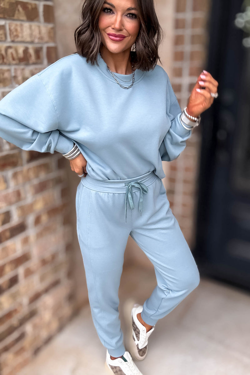 Crew Neck Blue Grey Scuba Crewneck Pullover
