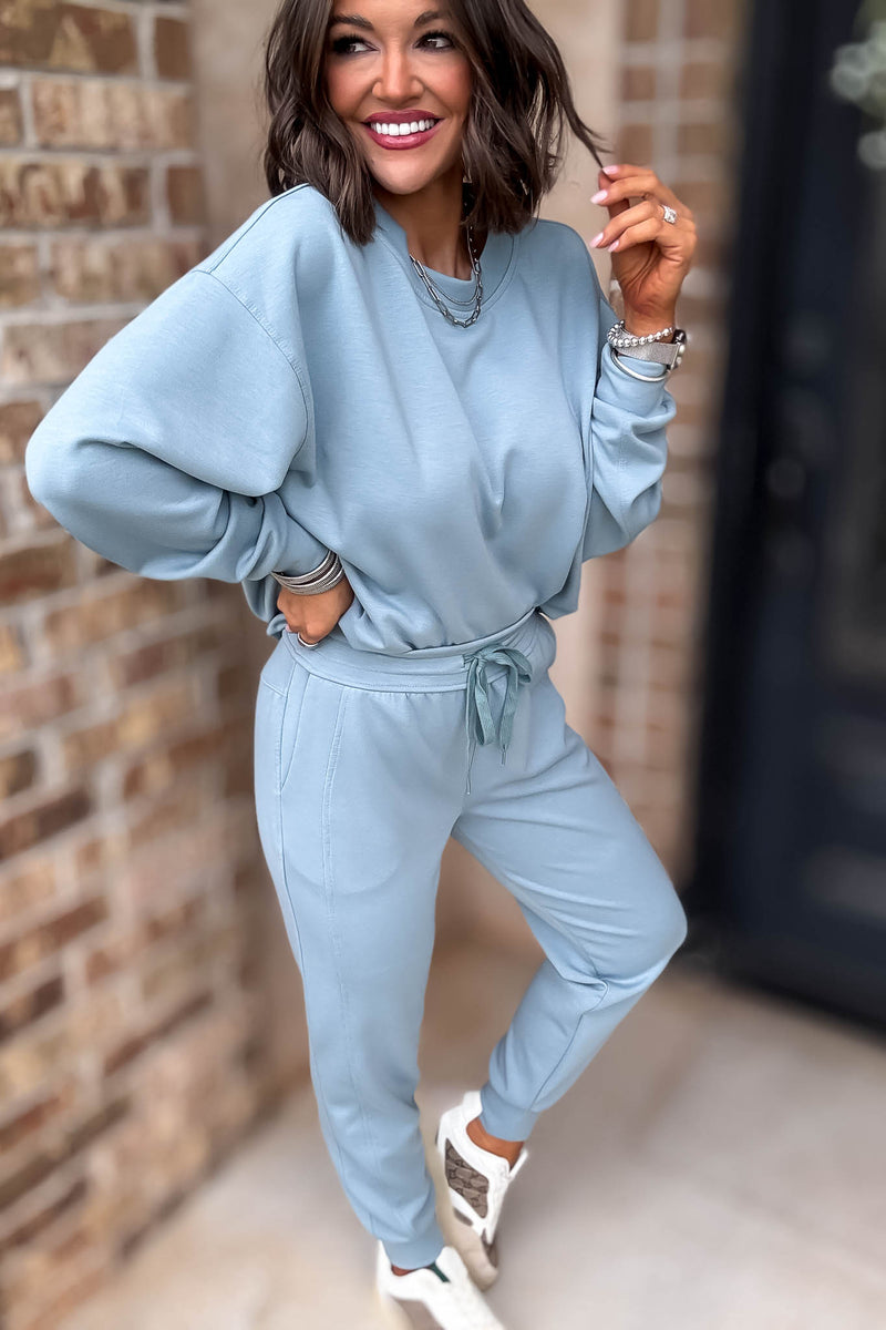 Crew Neck Blue Grey Scuba Crewneck Pullover