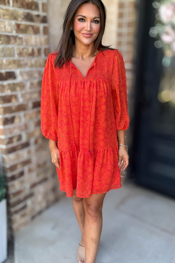 Floral Print V Neck Tiered Ruffle Mini Dress