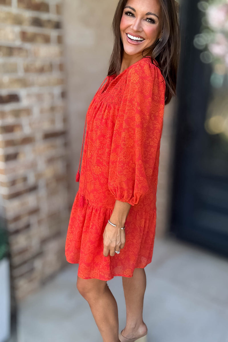 Floral Print V Neck Tiered Ruffle Mini Dress