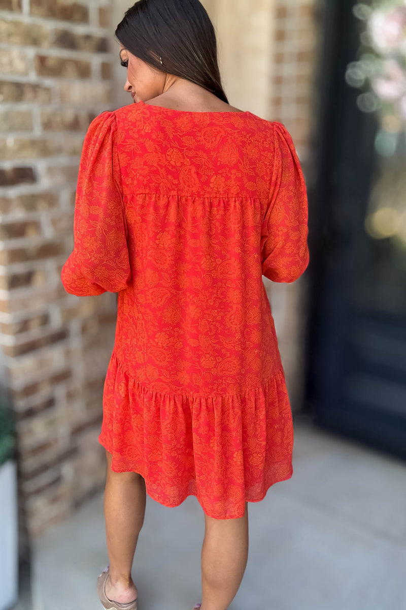 Floral Print V Neck Tiered Ruffle Mini Dress