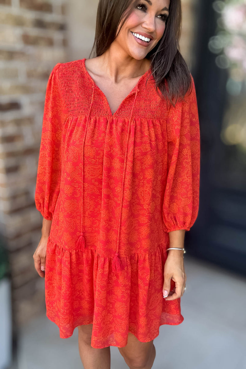 Floral Print V Neck Tiered Ruffle Mini Dress