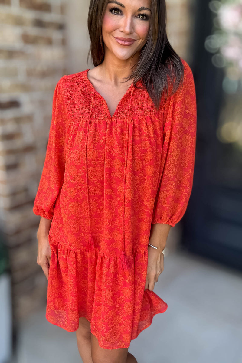 Floral Print V Neck Tiered Ruffle Mini Dress