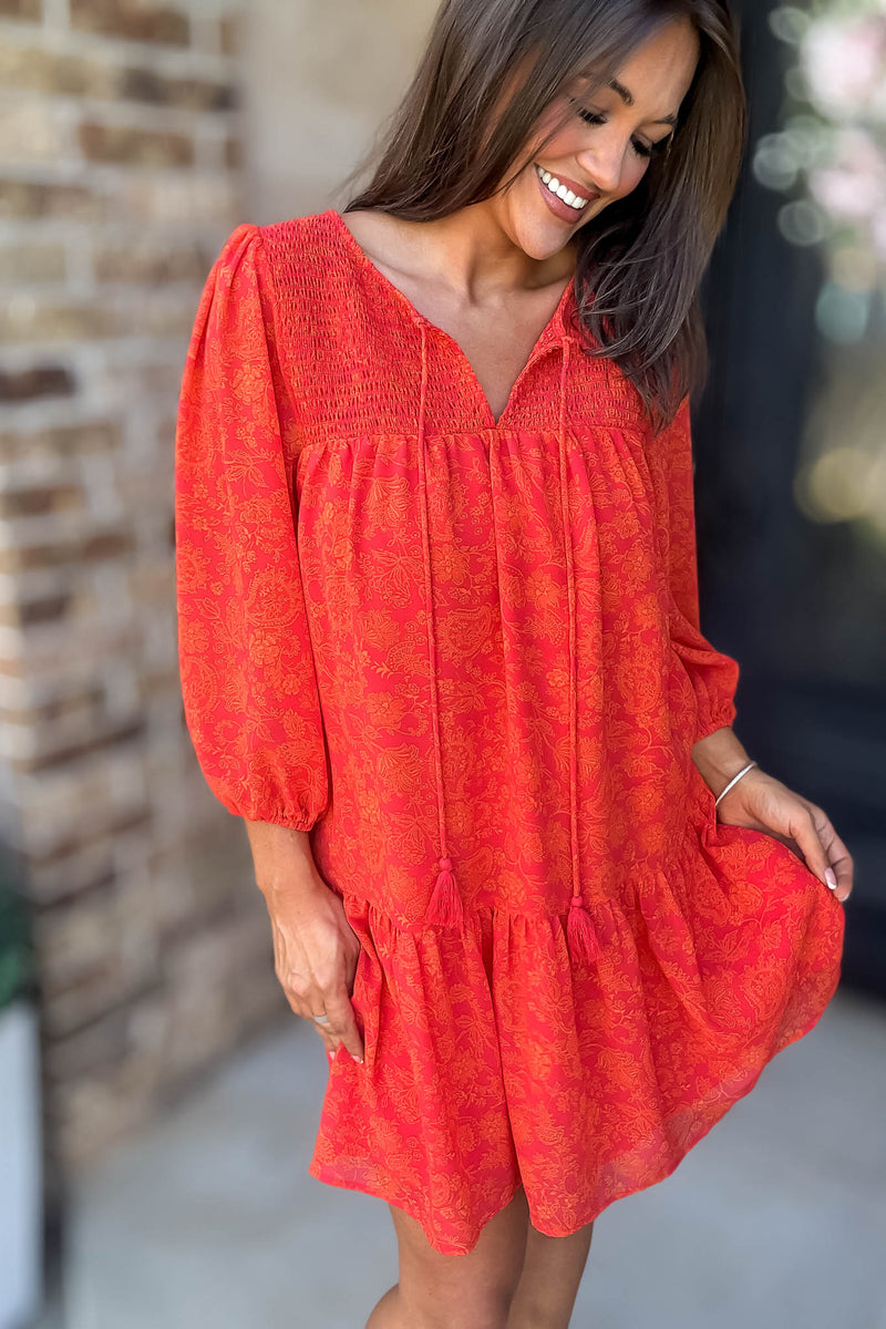 Floral Print V Neck Tiered Ruffle Mini Dress