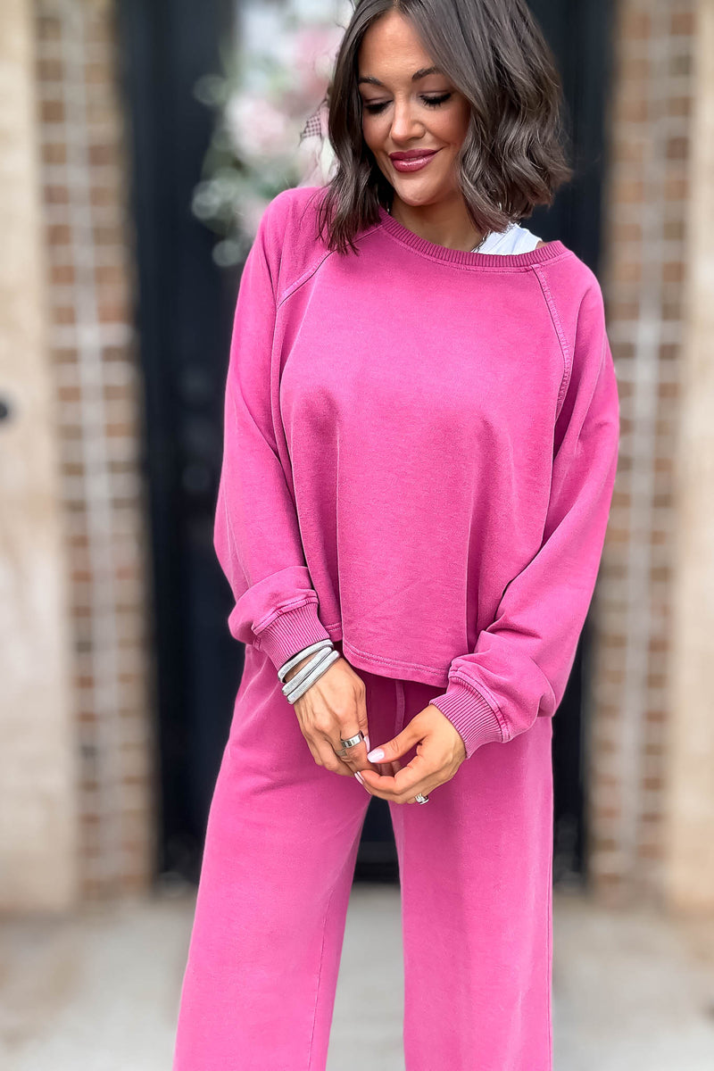 Wine Washed Terry Round Neck Pullover