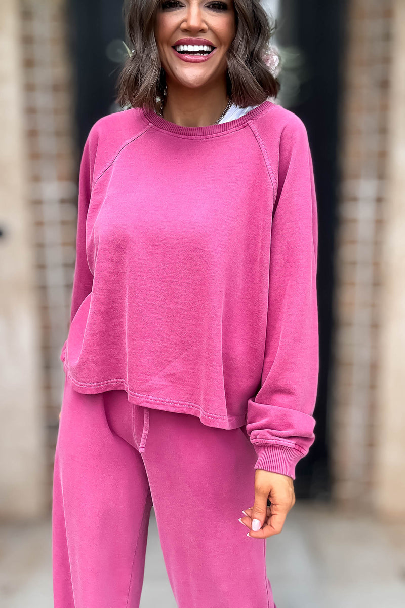 Wine Washed Terry Round Neck Pullover