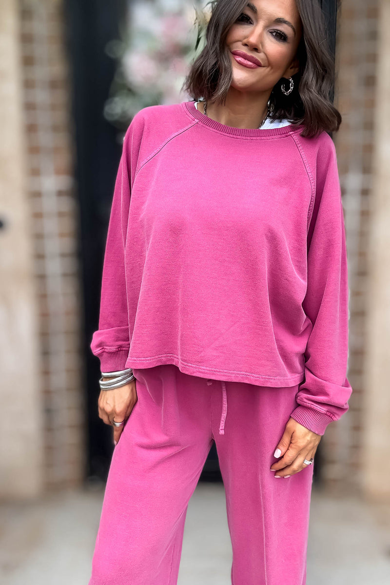 Wine Washed Terry Round Neck Pullover