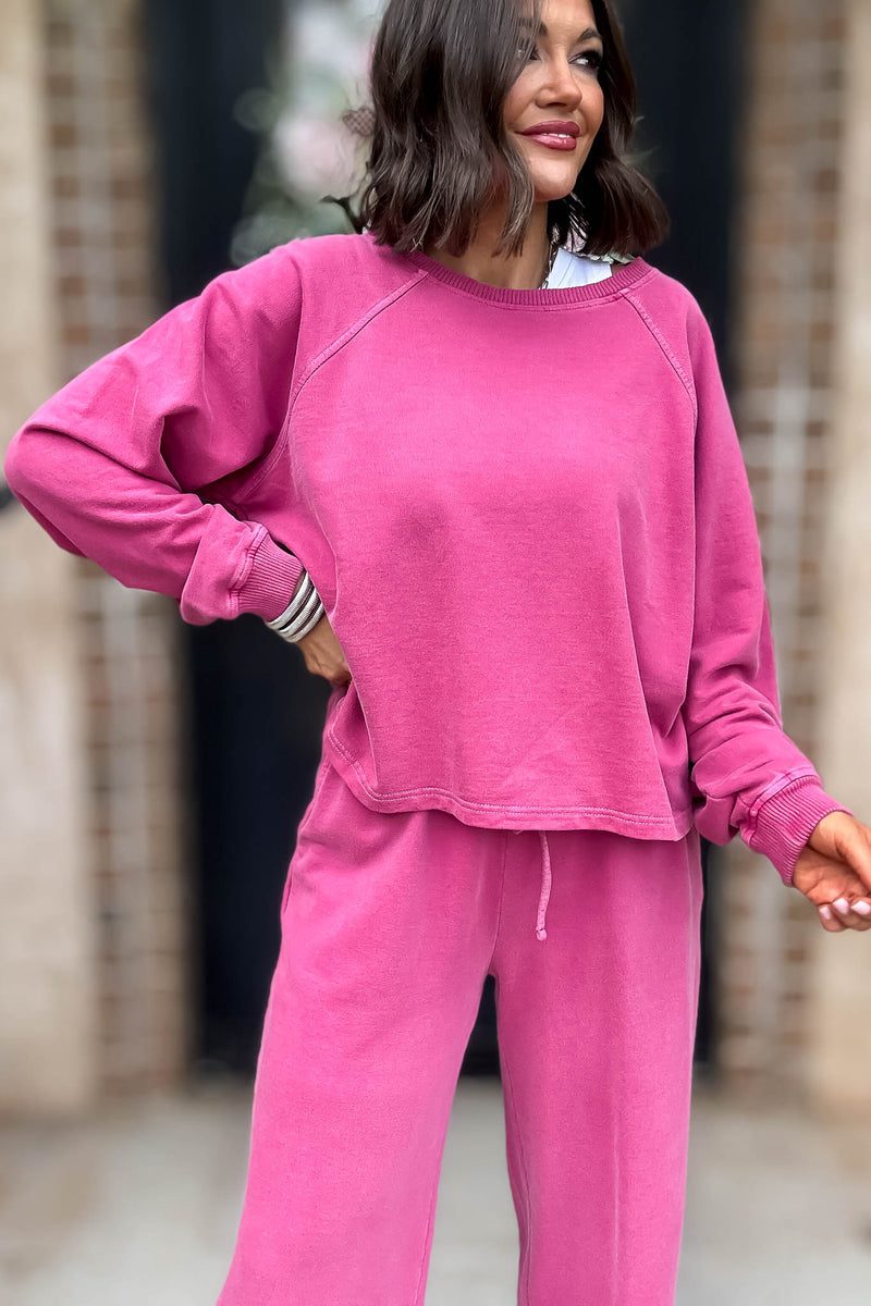 Wine Washed Terry Round Neck Pullover