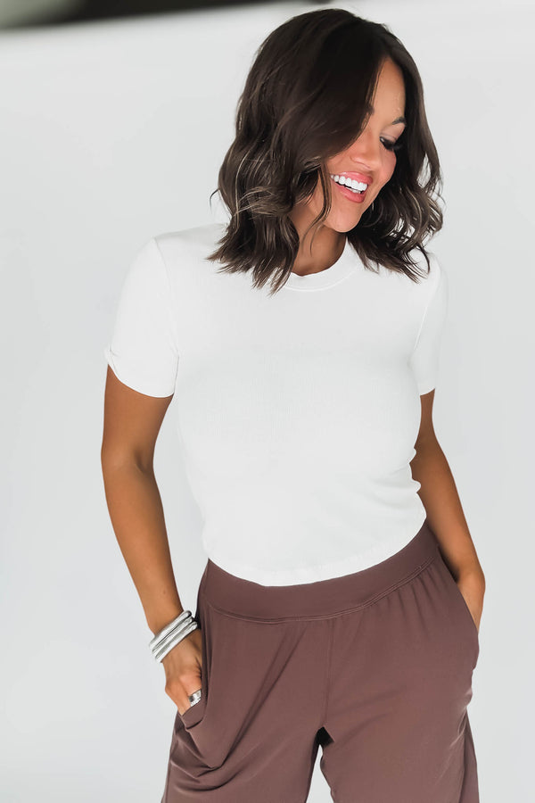 Essential White Micro Ribbed Cropped Tee