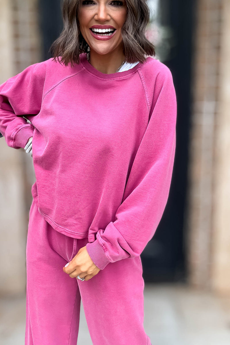 Wine Washed Terry Round Neck Pullover