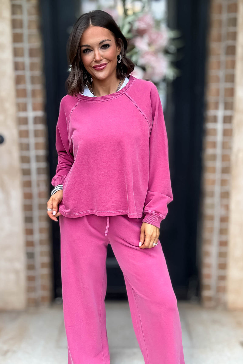 Wine Washed Terry Round Neck Pullover