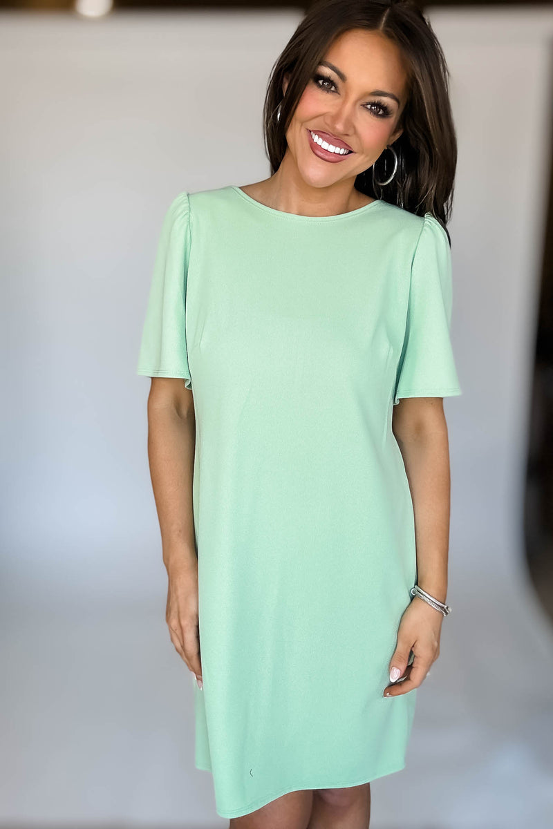 Mint Solid Bow Back Dress