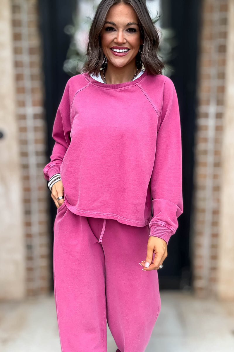 Wine Washed Terry Round Neck Pullover