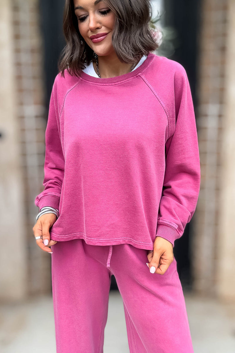 Wine Washed Terry Round Neck Pullover