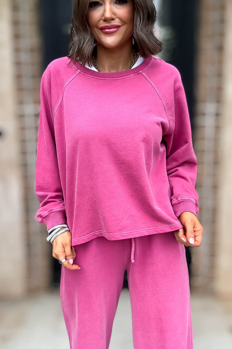 Wine Washed Terry Round Neck Pullover