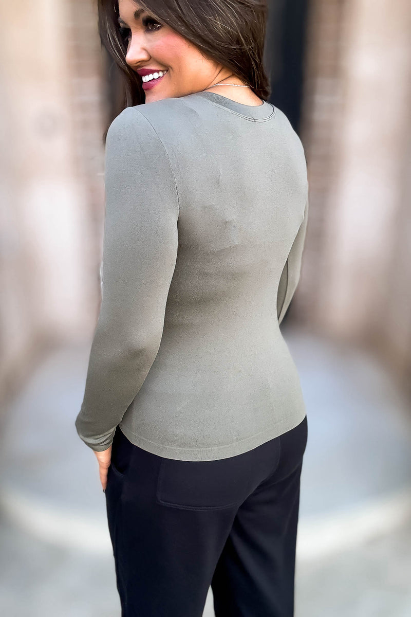 Give It A Rest Olive Smooth Crew Neck Longsleeve Top