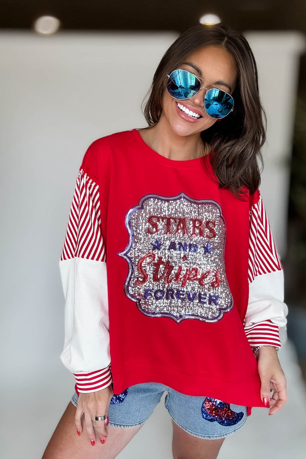 Long Sleeve Red Graphic Patriotic Shirt