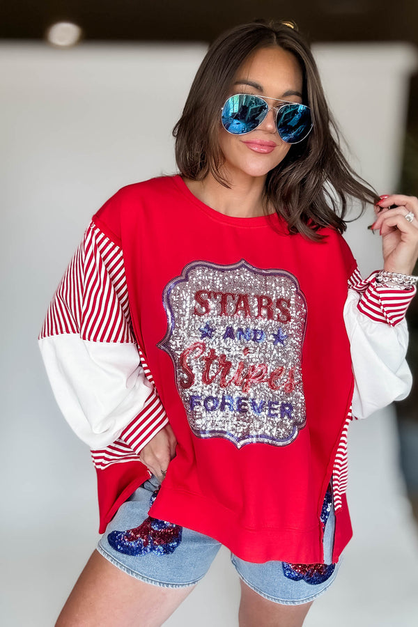 Long Sleeve Red Graphic Patriotic Shirt