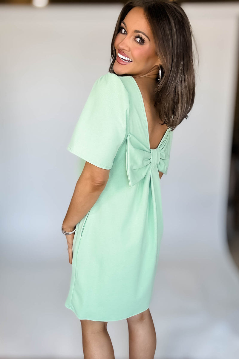 Mint Solid Bow Back Dress