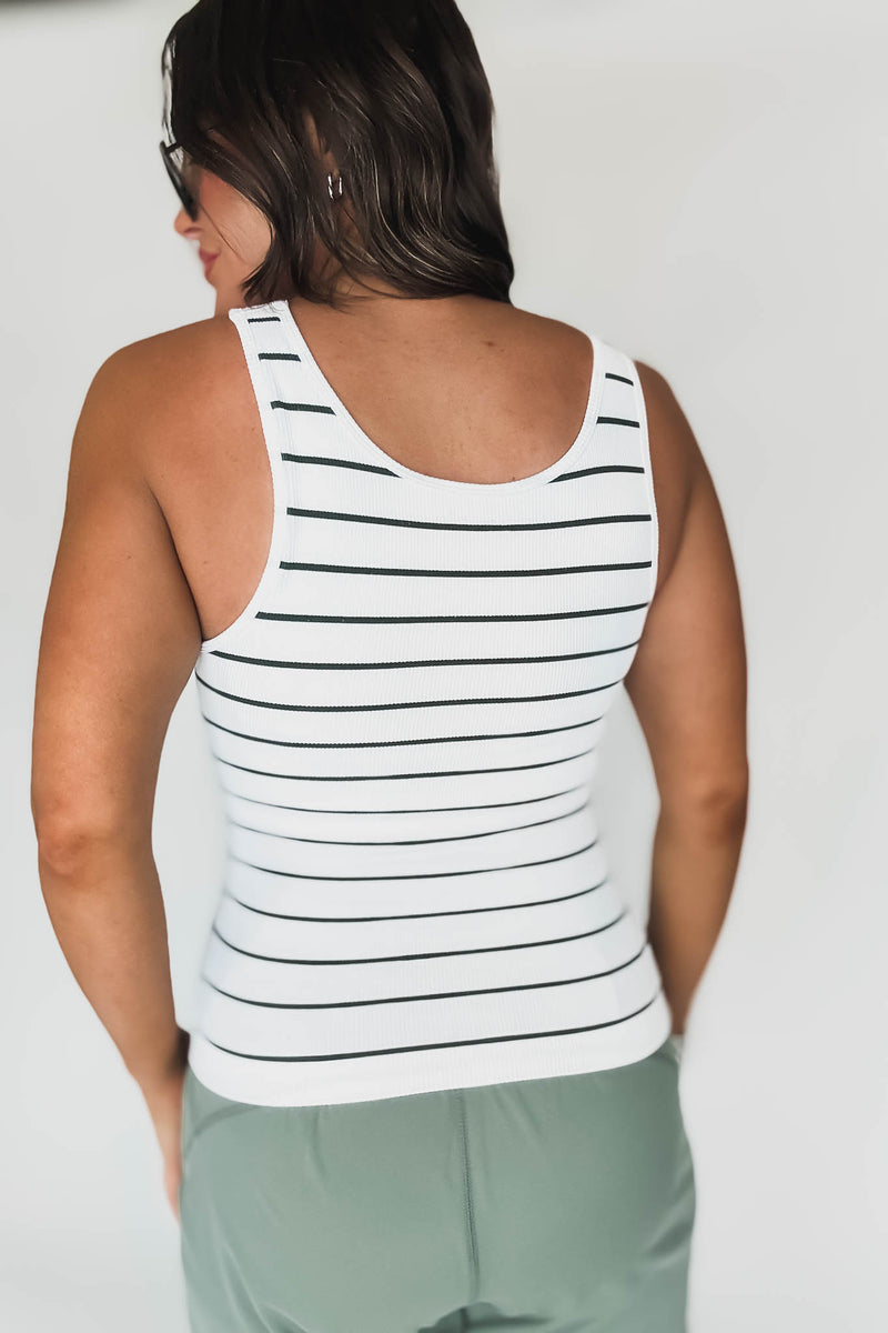 Classic Seamless White And Moss Ribbed Tank Top
