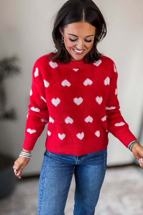 Red Furry Heart Sweater