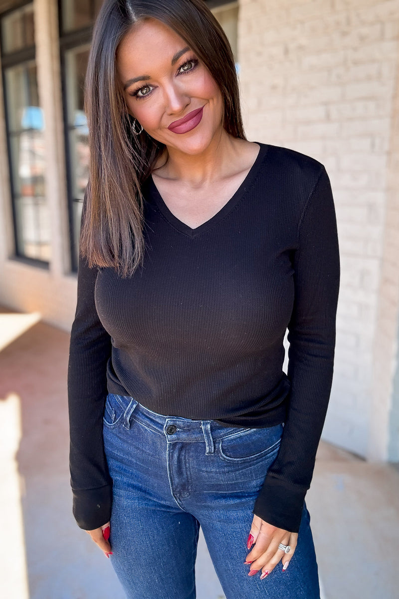 All The Buzz Black Thermal Knit top