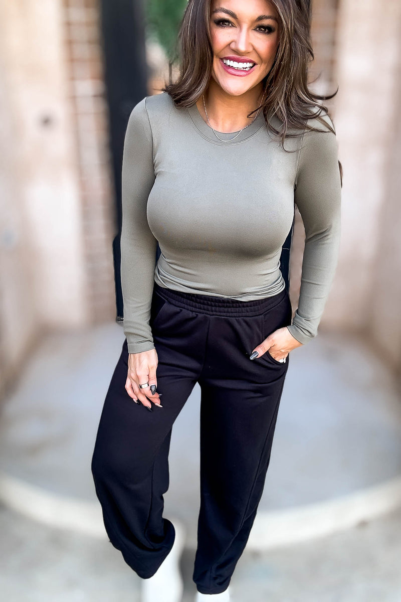 Give It A Rest Olive Smooth Crew Neck Longsleeve Top