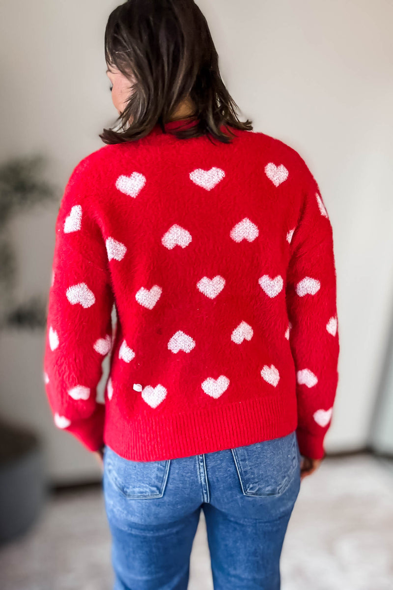 Red Furry Heart Sweater